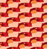 Seamless geometric pattern featuring a repeating design with strong visual symmetry with warm color palette blending shades of red and orange. Continuous pattern ideal for fabric and textile. vector