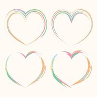 Hand-drawn heart shapes with bold expressive brushstrokes creating a textured artistic effect. Playful and creative heart designs suitable for modern romantic projects. For frame or border, or element vector
