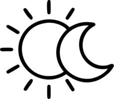 Sun and moon in outline icon style, weather and astronomy theme. png