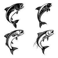 Elegant fish jumping set in monochrome style on white background vector