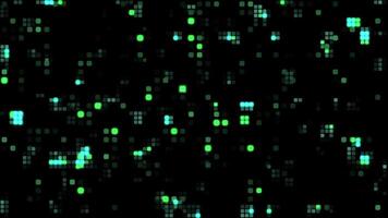 Digital, lightning background with randomly displayed neon blocks, green abstract background video