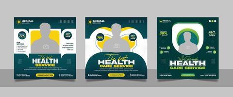 Medical healthcare service social media post diagnostic center business promotion design web template set vector