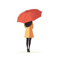 A woman with an umbrella standing in the rain vector