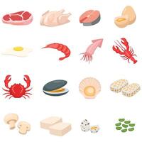 Variety of protein sources including nuts, beans, eggs and fish suitable for nutrition blogs, wellness websites, and foodrelated content. vector