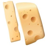 Swiss cheese and slices isolated on white background graphic illustration. vector