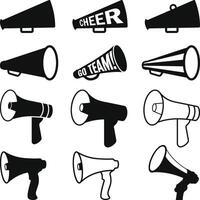 Cheer Horn Set Silhouette. Cheer Megaphone Icon. Cheerleading horn animated icon. Megaphone Bundle. vector