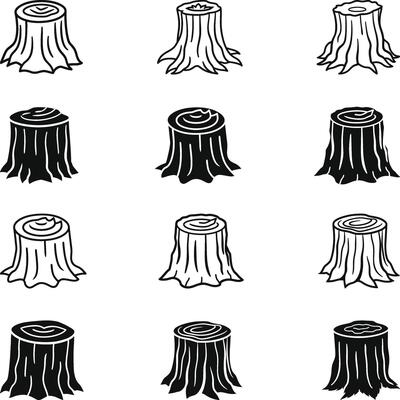 Tree Stump Icons Set, wood logs for thforestry and lumber industry Illustration