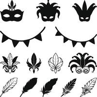 Venetian Masks Set, Carnival Masks and Feathers, A set of carnival masks flat vectors illustration