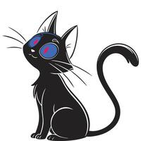 A cartoon black cat with blue eyes vector