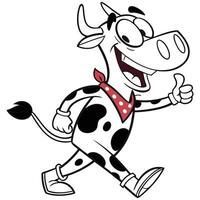 A cartoon cow running with thumbs up vector