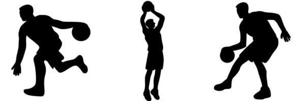 Set shadow of a male basketball player on transparent background vector