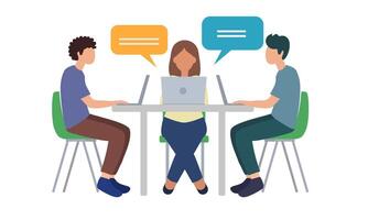 People are sitting and discussing work on transparent background vector