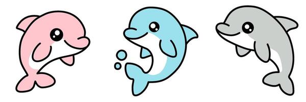 Set of cute dolphin on transparent background vector