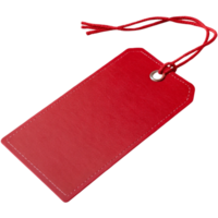 vibrant red tag with smooth surface and secure tie, perfect for labeling and organizing png