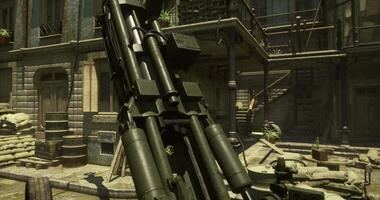 Military weapon in urban setting with detail on structure and environment video