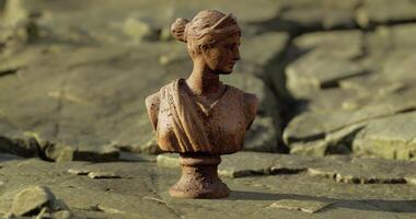 Bust sculpture on rocky terrain under natural lighting during daylight video