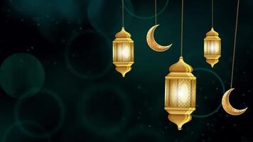 Islamic Background With Lantern And Crescent Cyan Theme video