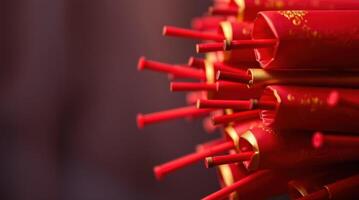Bright red firecrackers symbolizing prosperity and celebration photo