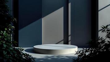 Minimalist round platform with navy and gray background photo