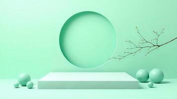 Minimalist green product display with circular cutout and platform photo