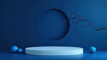 Elegant Product Display with Blue Circular Cutout and Lights photo