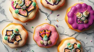 Top Down View of King Cakes with Festive Decorations photo