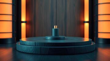 Studio Backdrop with Elegant Wooden Circular Platform photo