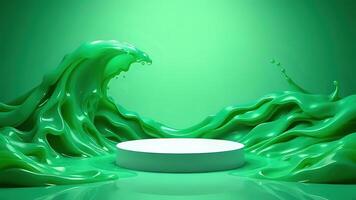 Flowing Green Gel Background with White Display Stand photo