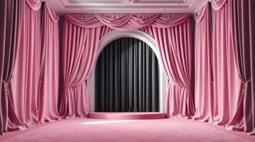 Monochromatic Stage with Plush Velvet Textures and Curved Architecture photo