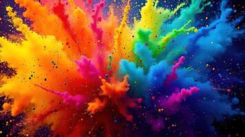 Bright multicolored powder explosion celebrating Holi festival in motion photo