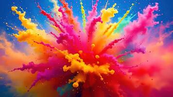 Bright and colorful explosion of Holi festival powder clouds photo