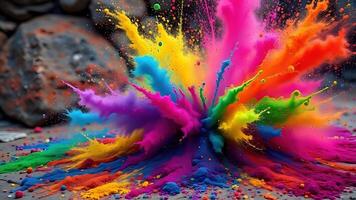Bright multicolored dust particles floating in the air photo