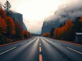 Cozy Roadway Passing Through Dense Fall Forest photo