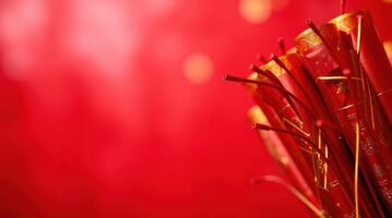 Traditional red and gold firecrackers for Chinese New Year celebration photo