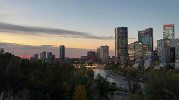 Pan View of Calgary Canada Skyline at Sunrise video
