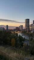 Pan View of Calgary Canada Skyline at Sunrise. Vertical Footage video
