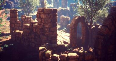 Exploring ancient ruins surrounded by lush greenery in bright sunlight video