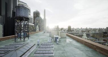 Rooftop view of a city skyline during twilight with modern architecture video
