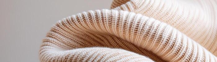 The fabric displays a structured beige knitted texture, beautifully lit by sharp directional light, enhancing the depth and creating striking shadows that emphasize its geometric design photo