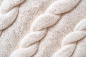 Structured geometric knitted texture in beige displays sharp directional lighting, highlighting its depth and creating a striking contrast of shadows across the fibers photo
