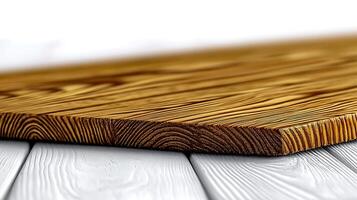Close-up view of a textured wooden surface with intricate grain patterns on a white background photo