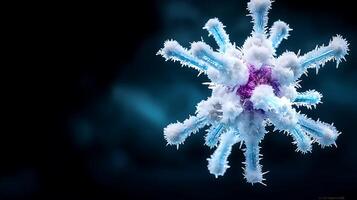 Close-up view of a vibrant, abstract microorganism with intricate details against a dark backdrop photo