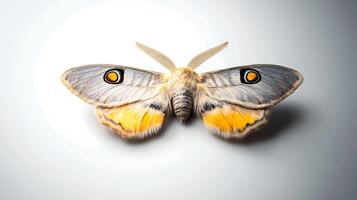 Close-up view of a vibrant moth with striking orange and gray patterns, showcasing its wings photo