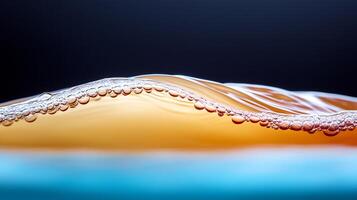 Close-up view of a water wave with bubbles and gradient colors, creating a serene atmosphere photo