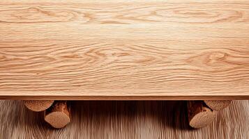 Close-up view of a wooden table showcasing natural grain patterns and rustic legs photo