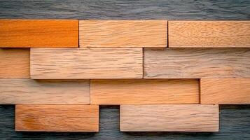 Close-up view of a wooden wall featuring various shades of timber arranged in a pattern photo