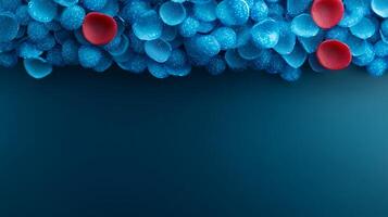 Close-up view of blue and red cells on a dark background, illustrating biological processes photo