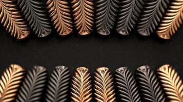 Close-up view of decorative leaf-shaped elements arranged symmetrically on a dark surface photo