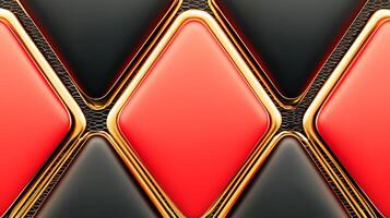 Close-up view of glossy red and black diamond-patterned tiles with golden edges, showcasing texture photo