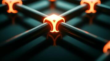 Close-up view of glowing orange connectors in a dark grid structure, showcasing intricate design photo